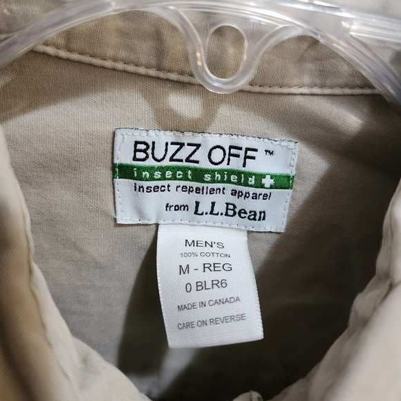 L.L Bean Buzz Off Insect Repellent Tan Short Sleeve Button Up Cotton Size M REG - Picture 3 of 8